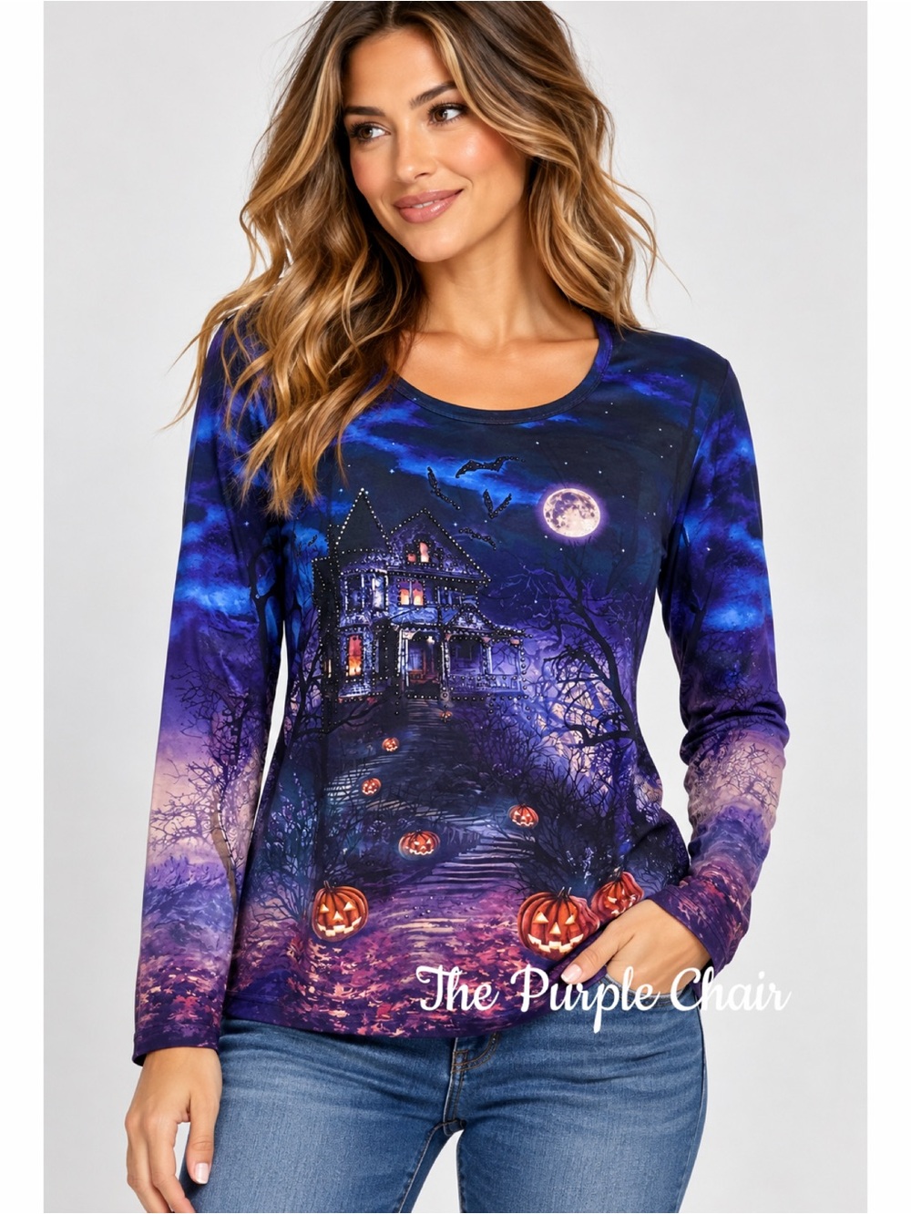 NWT Long Sleeve Spooky Mansion Halloween Shirt L